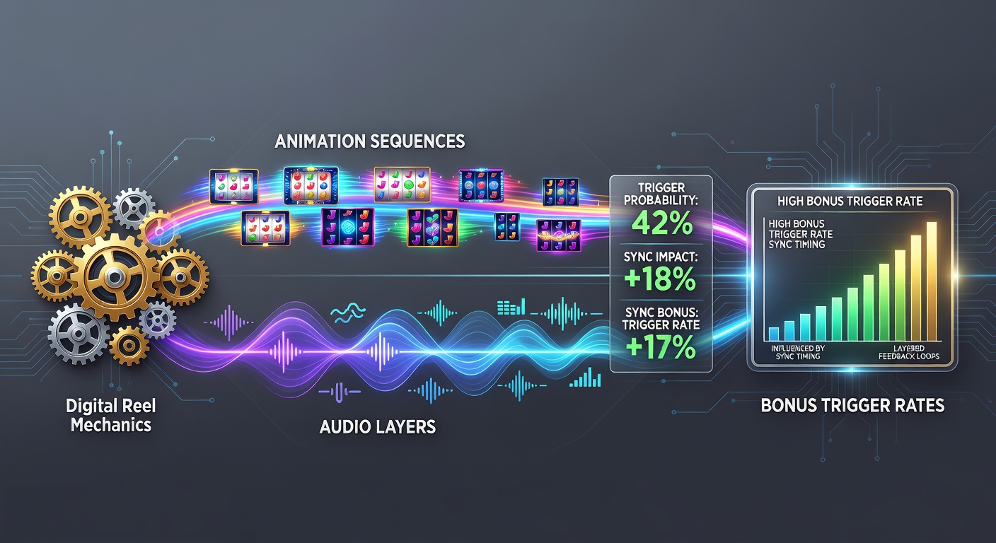 Illustration der Interaktion zwischen Audio-Layern und visuellen Animationen während Bonus-Trigger-Ereignissen in Slot-Spielen